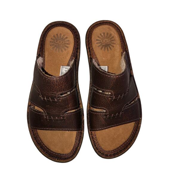 Ugg Mens Osprey Size 7 Sandal Slide Brown Leather Sheepskin Sherpa Lined Casual main image 7